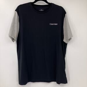 Calvin Klein Black Gray Colorblock Logo Crew Neck Short Sleeve Basic Tee Shirt